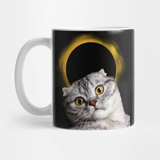 Eclipse with hilarious cat face staring into space Mug